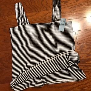 Loft XS Double Layer Black White Striped Tank Top
